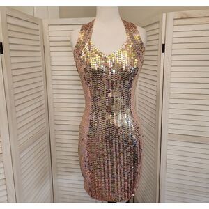 Robert Anthony Backless Gold Sequin Dress Size 8